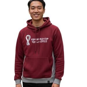 NWT Fifa World Cup Qatar 2022 Pullover Hoodie Sweatshirt Red & Grey Size Large